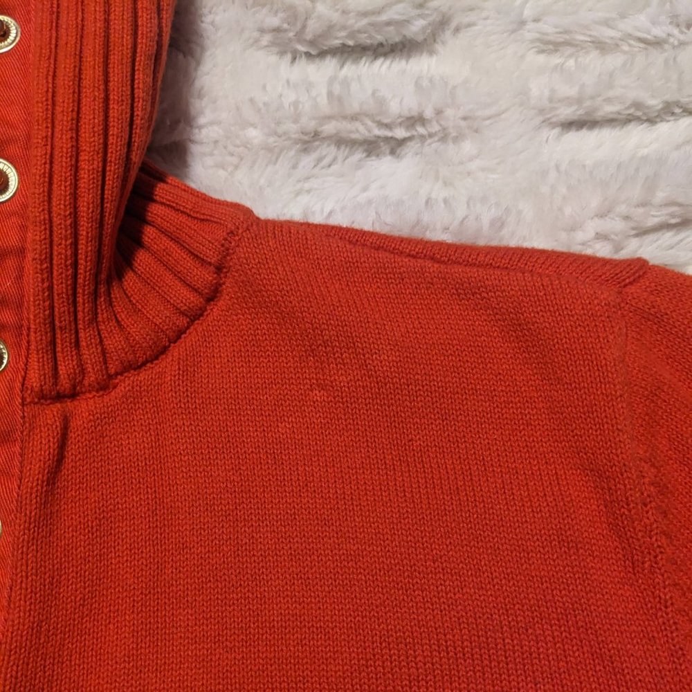 Lauren by Ralph Lauren Vintage Petite Orange Knit Snap Neck Sweater - Picture 6 of 7